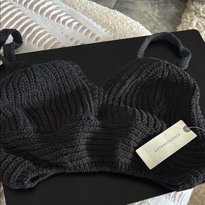 Anthropologie Charcoal Knit Bralette XXS NWT